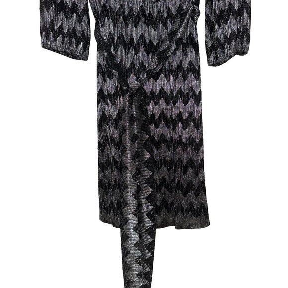 Eliza J.  Black/Silver Metallic Chevron Faux Wrap Dress Sz 14 - Picture 7 of 14
